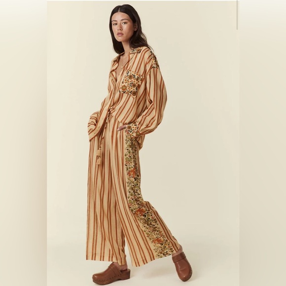 Spell Impala Lily Pants in Gold floral stripes Comfortable Comfy Vacation XL - Picture 5 of 15